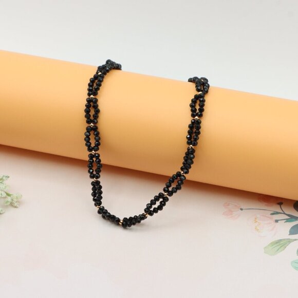 Rose Gold Black Beaded Necklace with Gold-Plated Brass Finish, XPNL0234 - Picture 8 of 12